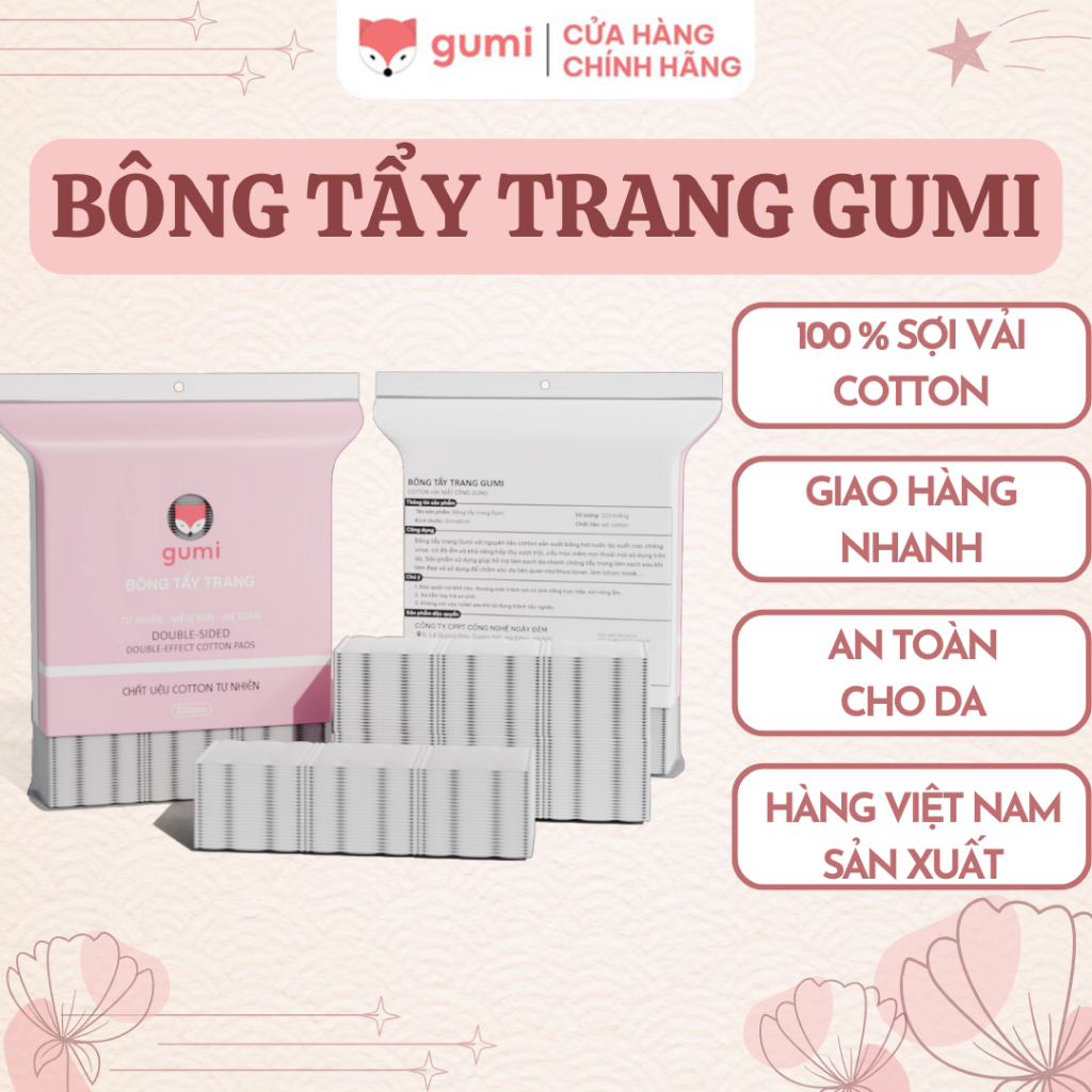 Bông tẩy trang 222 miếng Gumi chất liệu Cotton
