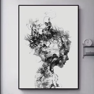 Tranh canvas cô gái nghệ thuật tông đen trắng tặng đinh treo tranh