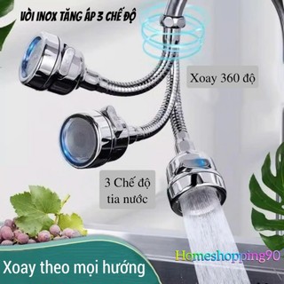 Vòi Tăng Áp Inox 3 Chế Độ Xoay 720 Độ Có Thể Điều Hướng Cố Định
