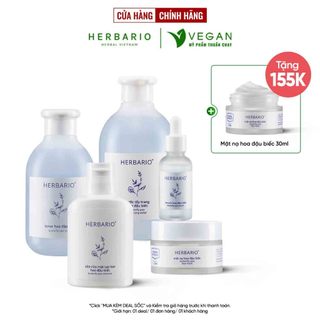 Bộ 5 hoa đậu biếc herbario: nước tẩy trang 300ml +sữa rửa mặt tạo bọt 100ml+mặt nạ 30ml + toner 200ml + tinh chất 30ml