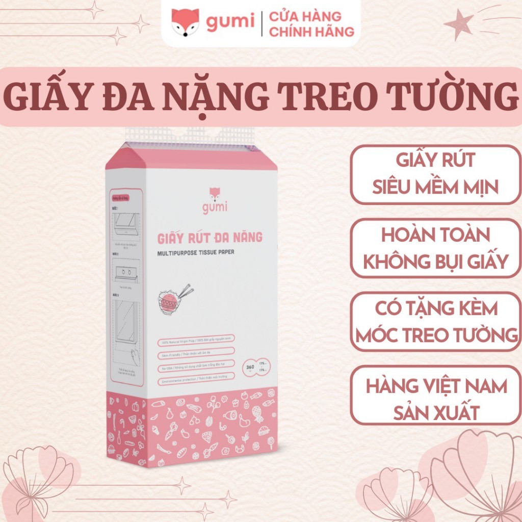Thùng giấy đa năng treo tường GUMI 4 túi 360 tờ 4 lớp tiện lợi màu hồng  GM19