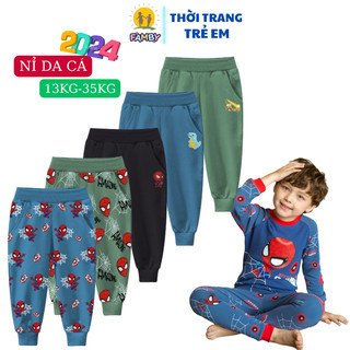 Quần dài thu đông bé trai nỉ da cá FAMBY họa tiết siêu nhân nhện thời trang trẻ em