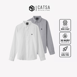 Áo sơ mi nam tay dài CATSA trắng xám xanh chất liệu oxford dày dặn thoáng mát ASC324 - ASC323 - ASC341