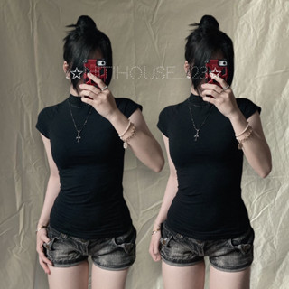 [New] Áo cổ lọ tay ngắn y2k 3p ôm body tay cộc chiết eo form dài