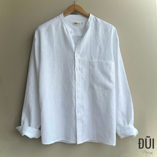 Áo đũi nam cài khuy cổ trụ dài tay trắng M6