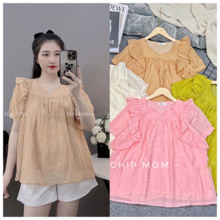 Áo bầu TK cổ phối ren cách điệu, chất tơ đũi cao cấp 2 lớp mềm đẹp thoáng mát - AH019