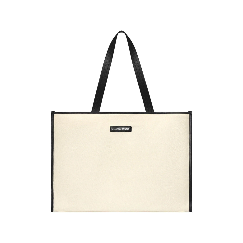 Canvas/Leather Tote Bag ( Cream White )