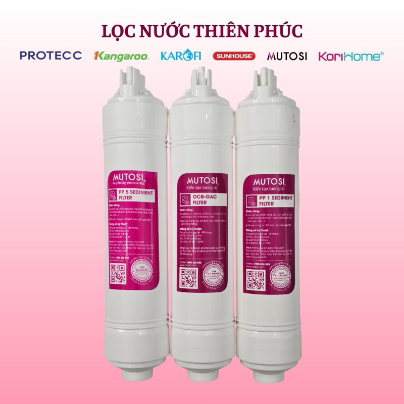 Bộ Lõi 123 Mutosi 10 Inch ( PP 5 Micron - OCB - PP 1 Micron ) - Bộ Lõi Lọc Nước Mutosi
