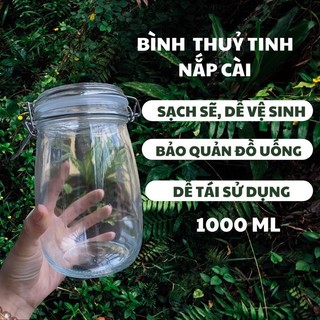 Hũ thủy tinh/ Bình thủy tinh nắp cài khóa inox 1000ml đựng thực phẩm