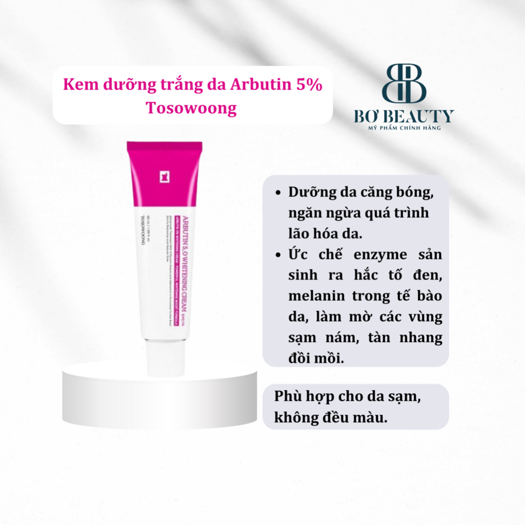 Kem dưỡng trắng da mờ thâm Arbutin 5% Tosowoong