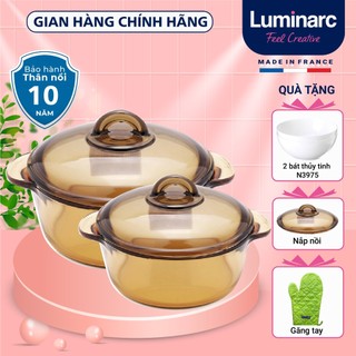 Bộ 2 nồi thủy tinh luminarc 1l+ 2l lavi6p0 dùng bếp ga, hồng ngoại, bảo hành 10 năm | hàng chính hãng