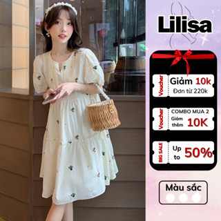 Váy bầu đẹp LILISA, đầm bầu dáng babydoll hoa nhí tay bồng, kiểu dáng Hàn Quốc họa tiết hoa vintarget