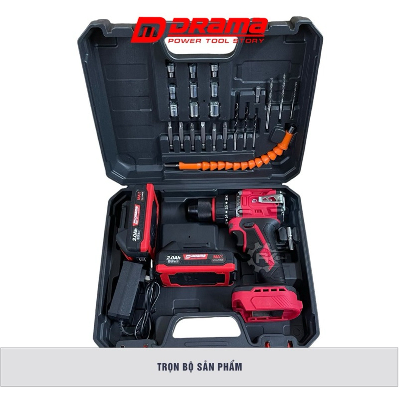 Máy khoan pin DRAMA D5521, Động cơ Không chổi than, 3 Chức năng, Có khóa trục và điều tốc siêu mượt