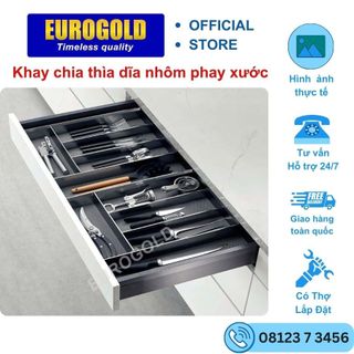 Khay chia thìa dĩa, dao kéo thương hiệu Eurogold, chất liệu nhôm phay xước cao cấp