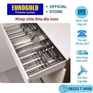 Khay chia thìa dĩa inox 304, khay chia đũa thìa dao kéo Eurogold chính hãng, chia khoang tiện dụng