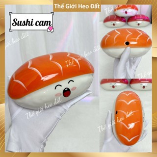 Heo đất tiết kiệm hình Sushi cá hồi, cá ngừ lỗ tròn và dài, ống con lợn men sứ dễ thương màu cam, đỏ