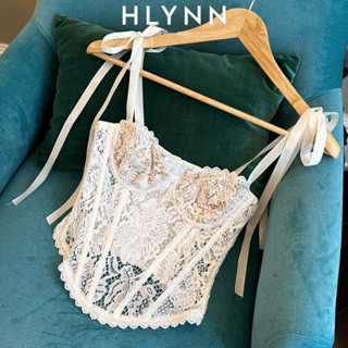 Áo corset ren thêu cúp ngang nơ vai có gọng không mút m298