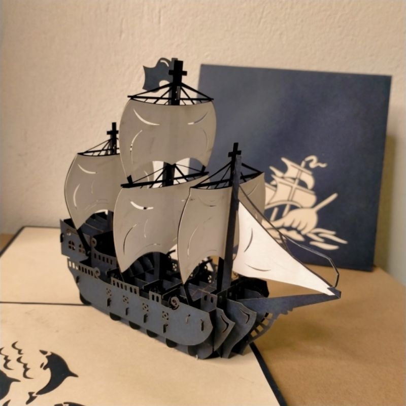 Thiệp 3D pop up hình thuyền 3 buồm - made in Viet Nam - card