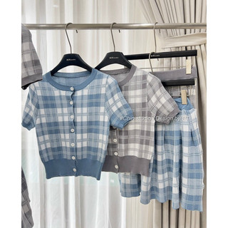Set áo len kẻ chân váy hàng qcl1