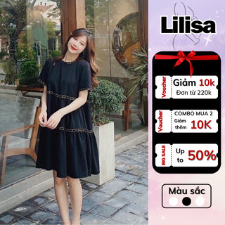 Váy bầu đẹp LILISA, đầm bầu dáng babydoll công sở thiết kế mùa hè chất liệu đũi siêu xinh thiết kế viền nổi thanh lịch