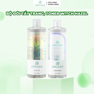 Bộ đôi làm sạch, cấp ẩm Nước tẩy trang Derladie 500ml, Toner Natural Witch Hazel 500ml