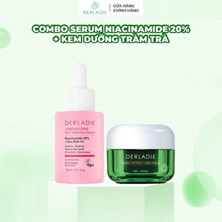 Bộ đôi Serum Niacinamide 20%, Kem dưỡng tràm trà Derladie ngừa mụn, giảm thâm, thu nhỏ lỗ chân lông