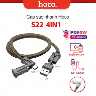 Cáp sạc Hoco S22 4 in1 sạc nhanh 3.0A Max, 60W, đầu sạc đa năng, dây bện dù chống đứt, dài 1.2m