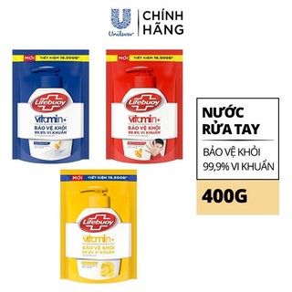 Nước rửa tay Lifebuoy khử mùi 99.9%  bảo vệ vượt trội và chăm sóc da kháng khuẩn vượt trội  99.9% túi 392ML - 400g