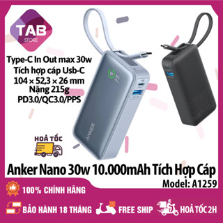 Sạc Dự Phòng Anker Nano 10.000mAh 30w Tích Hợp Cáp- A1259 (Bảo Hành 18 Tháng)