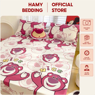 Bộ 1 ga + 2 vỏ gối đầu bọc đệm 20cm mẫu gấu dâu hamybedding , kích thước 1m2,1m4,1m6,1m8,2m2