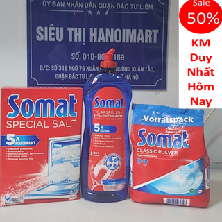 Combo Bột Rửa Bát Somat 1,2kg + nước rửa bát làm bóng Somat 750ml + muối somat 1.2kg