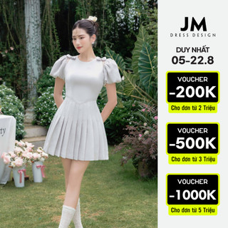 Đầm cổ tròn chân xếp ly sườn 1P01.2405OG, váy đầm tay bồng chân váy xếp ly thiết kế bởi JM Dress Design