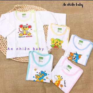 Áo sơ sinh tay dài bosini cài nút bên vải cotton mềm mịn,thoáng mát cho bé 3-9kg