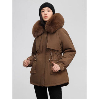 Áo parka mũ lông dáng lỡ hàng quảng châu 100%
