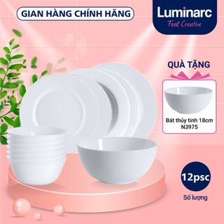 Bộ bát đĩa thủy tinh Luminarc 12 chi tiết EV12M, dùng lò vi sóng, máy rửa bát | Hàng chính hãng