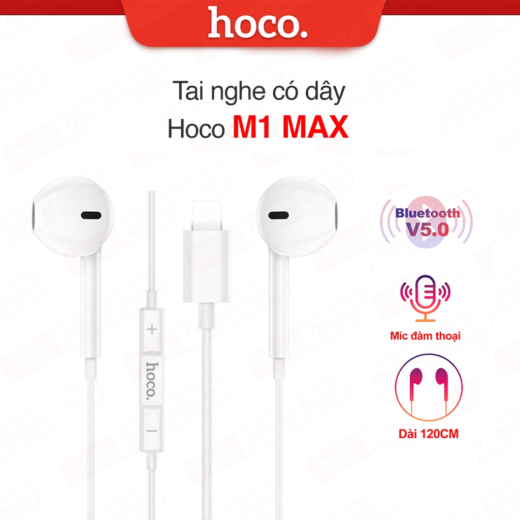  Tai nghe có dây Hoco M1 Max LN kết nối Bluetooth V5.0 tích hợp micro dùng cho ip6 7 8 10 11 12 13 14 dài 1.2M 