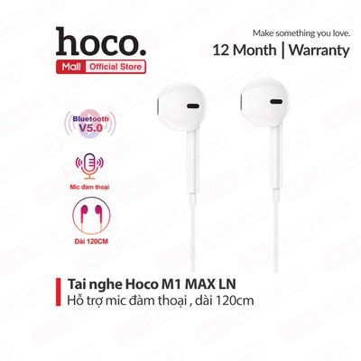 Tai nghe nhét tai LN kết nối Bluetooth V5.0 Hoco M1 MAX dùng cho ip6/7/8/10/11/12/13/14 có mic kết dài 120cm