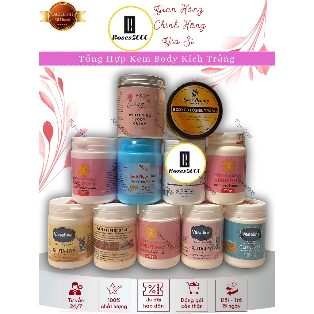  Tổng Hợp Kem Body Kích Trắng Abutin 3c3 - Vaseline - Bạch Ngọc Liên - Tẩy Trắng Thái Lan - Body Bông - cốt 2 tầng 