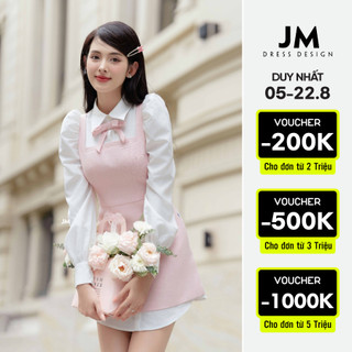 Đầm cổ u phối sơ mi poplin đai eo 1s32.2405tw, váy phối sơ mi thiết kế bởi jm dress design