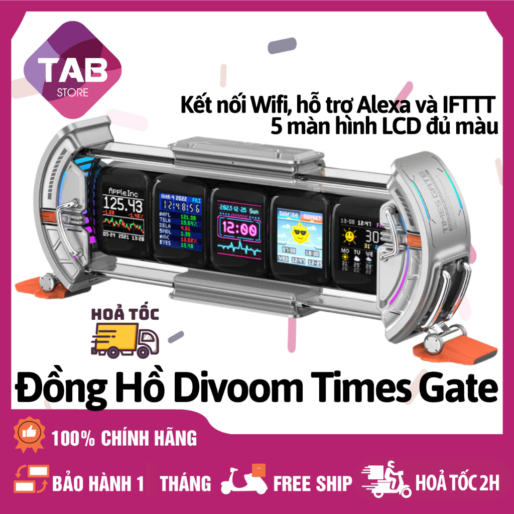Đồng Hồ Divoom Times Gate Cyberpunk 5 Màn LCD Đủ Màu RGB Chính Hãng