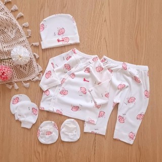 Bộ dài sơ sinh cúc chéo bao gồm nón vớ chính hãng Bunnybaby
