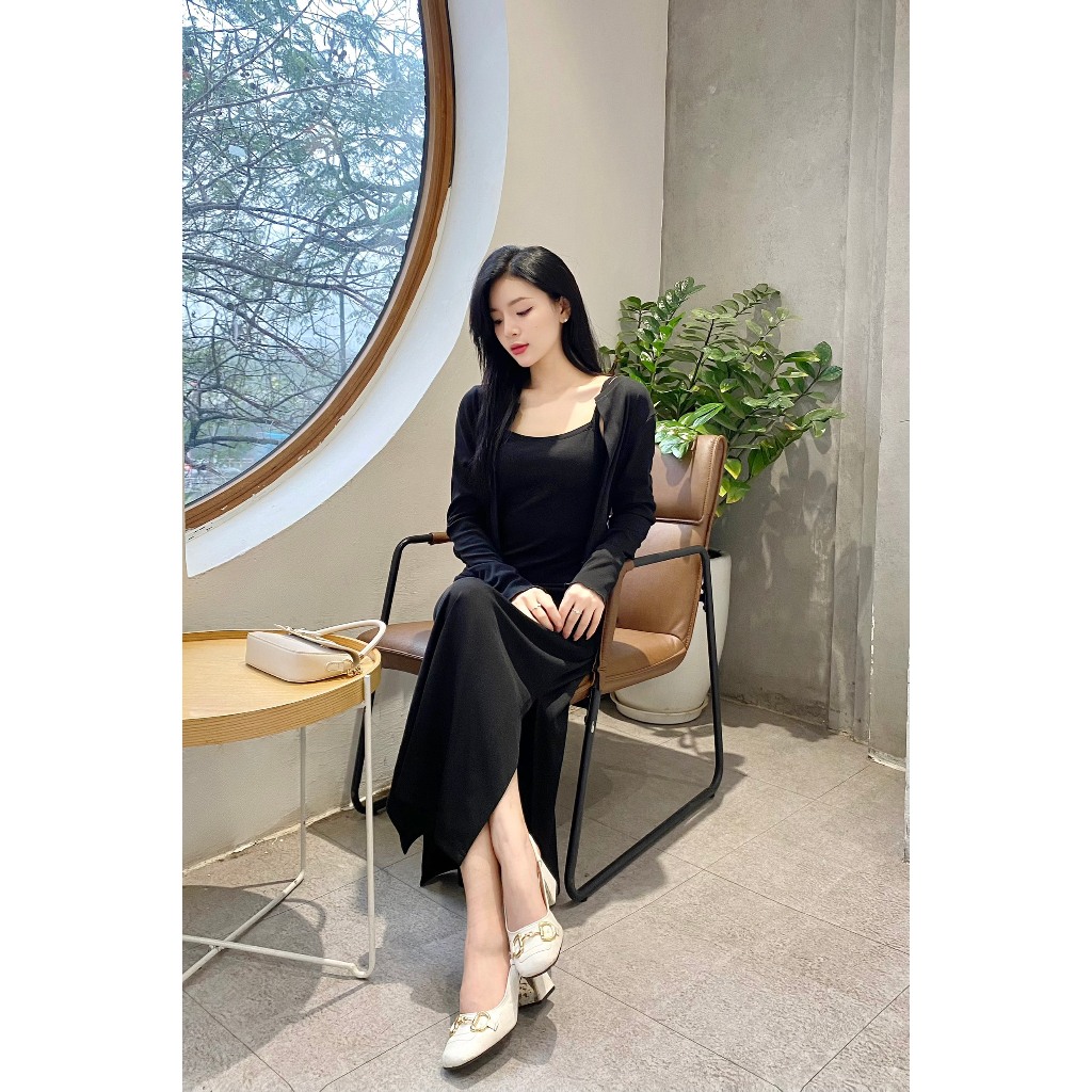 (Colab) Set đầm body len tăm thiết kế dáng xuông dài