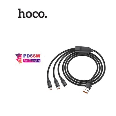 Cáp sạc nhanh 66W 3IN1 HOCO U104 USB dành cho Smartphone/Android/ip11/12/13/14 dây dù siêu bền dài 1.2M (ĐEN)