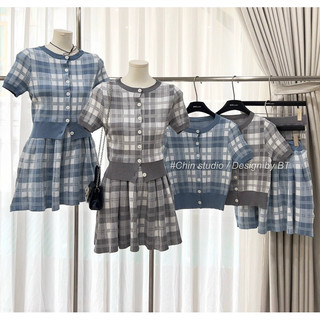 Set áo len kẻ chân váy hàng qcl1