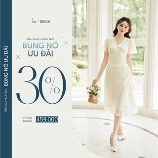 Váy cổ tim vạt chéo nhún eo khuy tiinstore vhn916