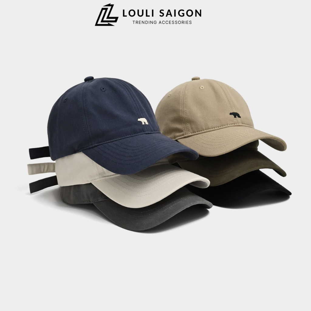 Mũ lưỡi trai nam nữ LOULI SAIGON thêu hình gấu bắc cực, nón lưỡi trai vải kaki form mềm cá tính M68