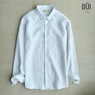 Áo đũi nam cài khuy cổ bẻ dài tay trắng M8