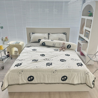 Bộ chăn ga gối cotton đũi 5 món: chăn chần, ga, 2 vỏ gối nằm, gối ôm