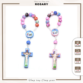 Vòng lần hạt Mân Côi gốm trẻ em màu sắc dễ thương xanh và hồng