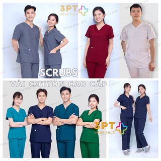  Bộ scrubs cổ tim đồng phục Spa Y tế Phòng khám quần áo phẫu thuật Bác Sĩ Điều Dưỡng Dược Sĩ 